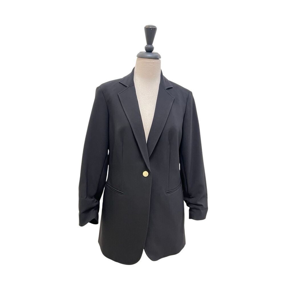 Anne Klein Women's Single Breasted Notched Lapel Blazer Jacket Black Small